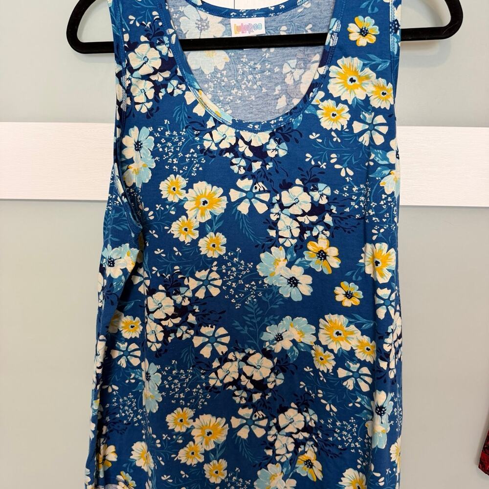 LuLaRoe Floral Tank Top Women’s 3XL Blue Yellow White Sleeveless Tunic